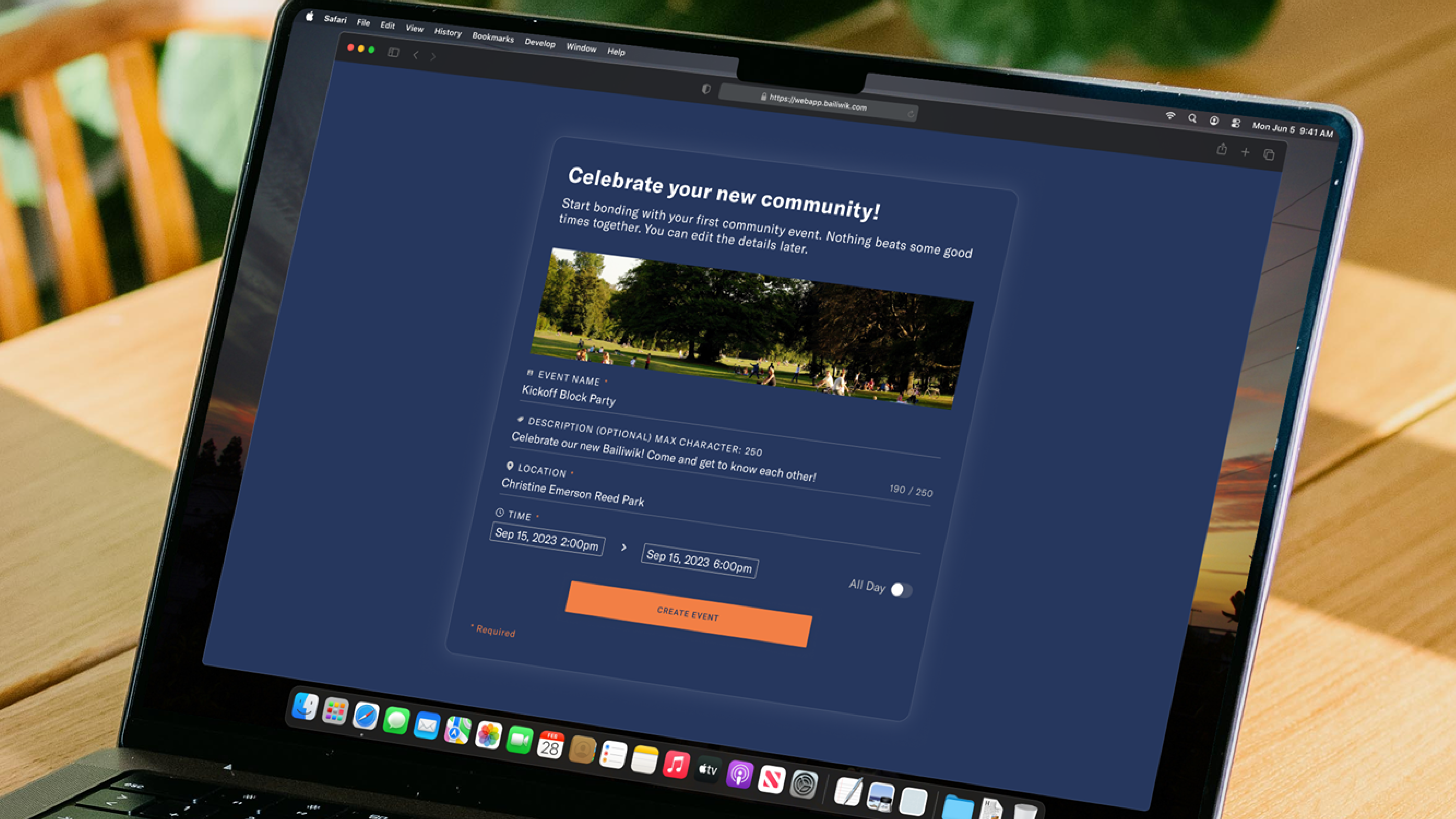 Bailiwik onboarding in laptop mockup