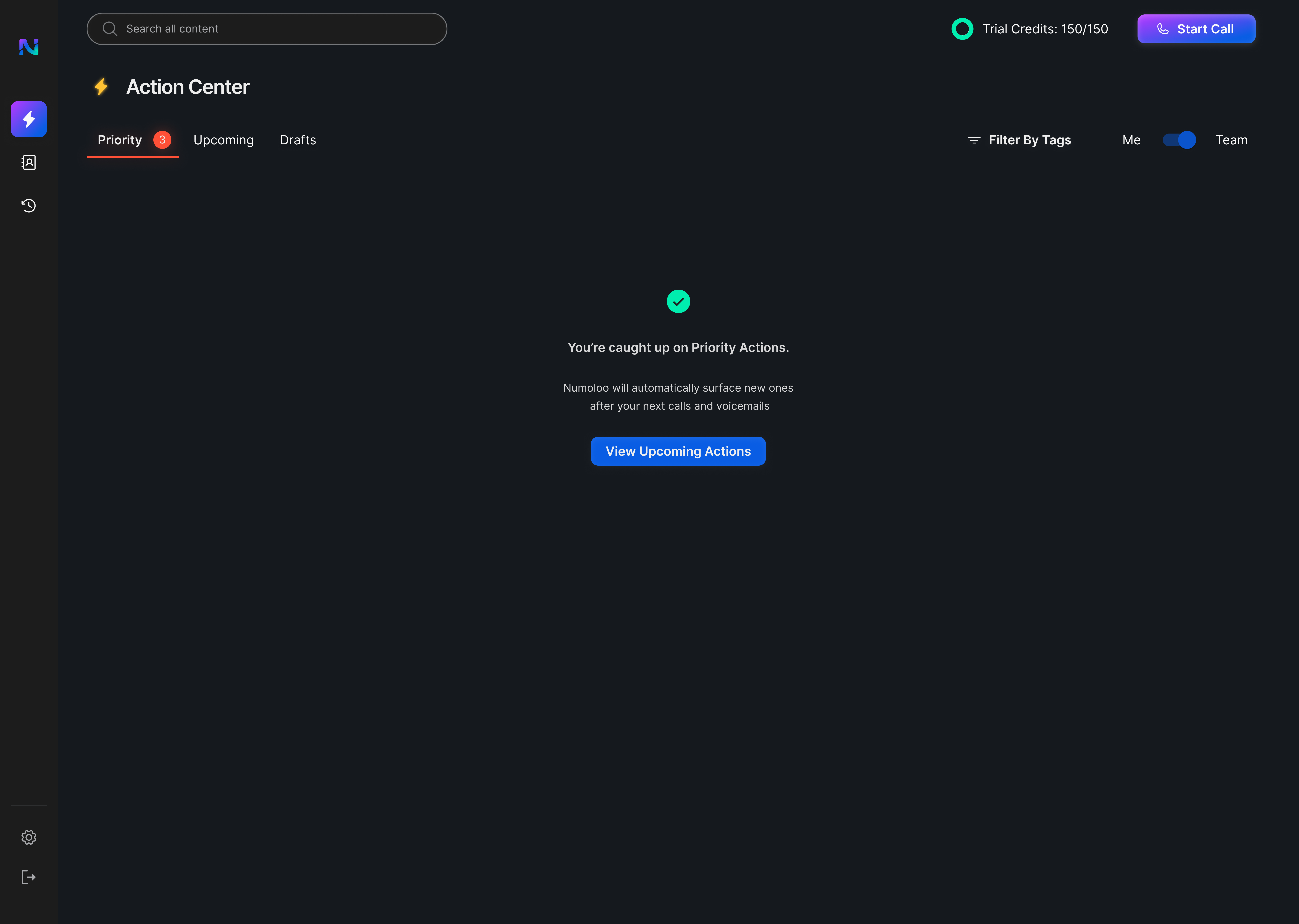 Example of empty state in Action Center