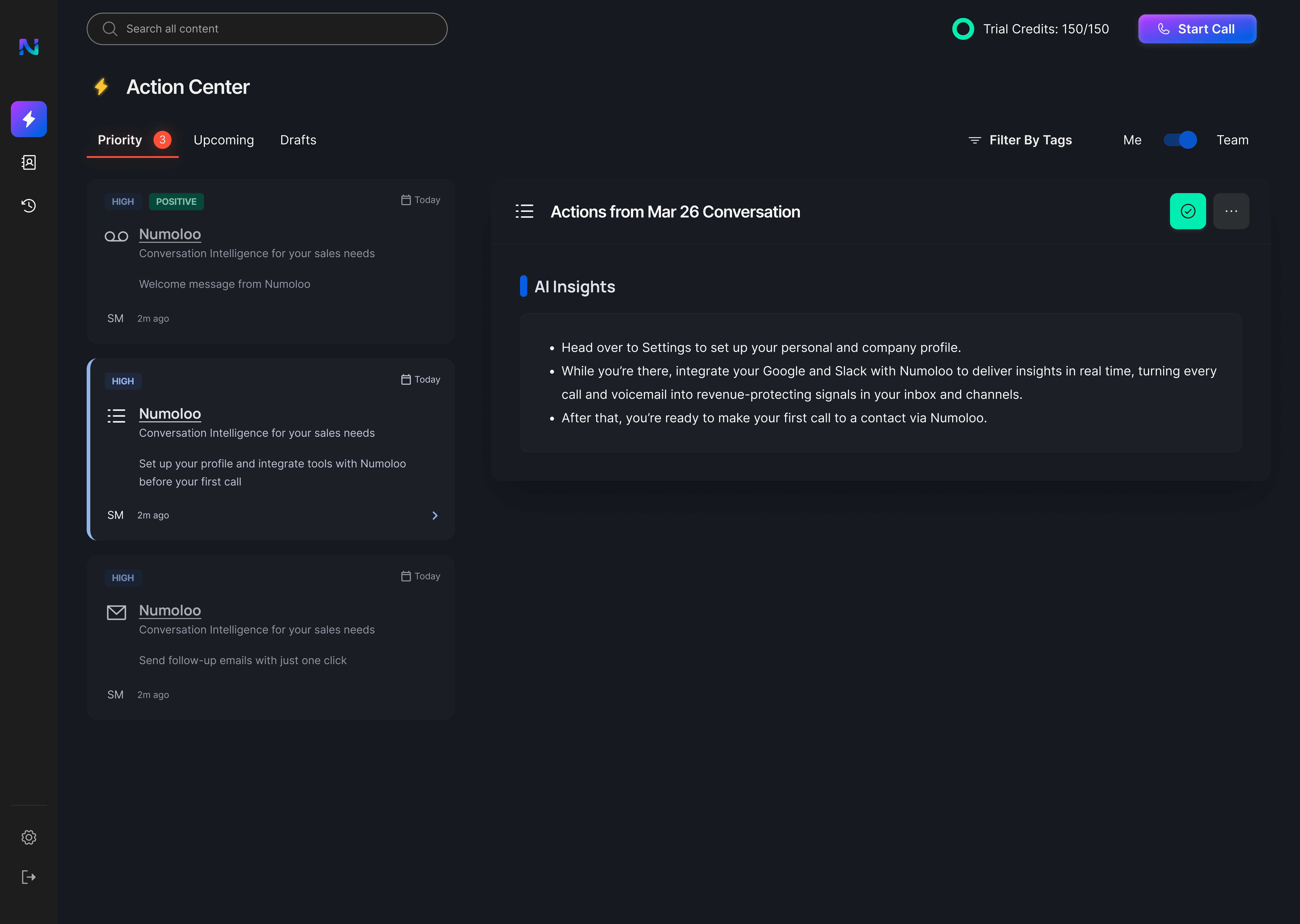 Demo prompting users to connect Numoloo to their Gmail and Slack