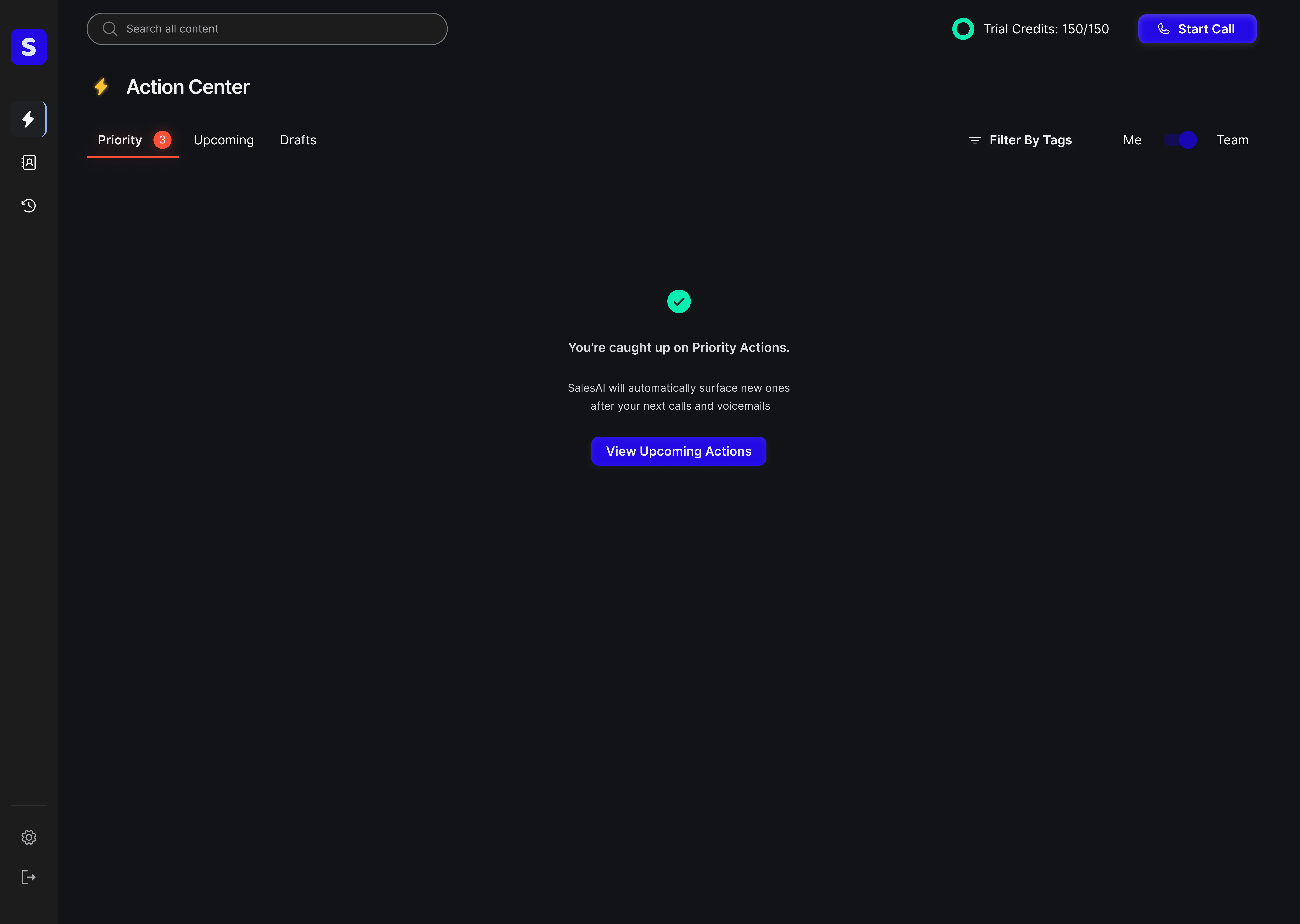 Example of empty state in Action Center