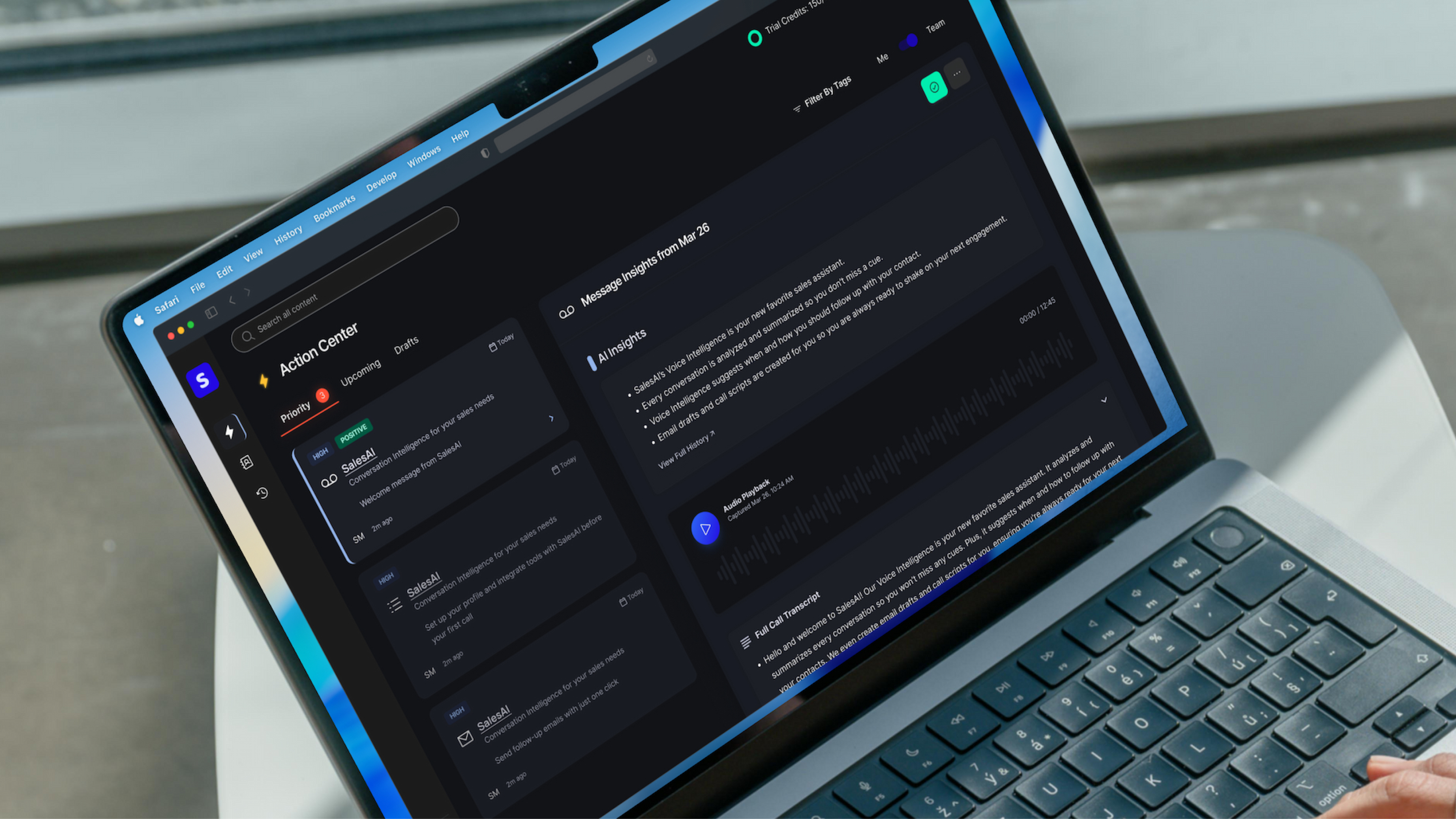 SalesAI interactive onboarding in laptop mockup